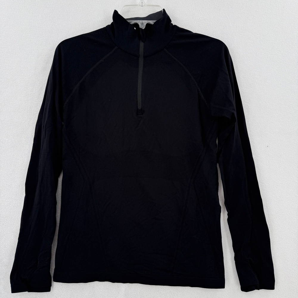 Athleta Momentum Seamless Quarter Zip Women Size M Black 1/4 Zip Athletic Shirt